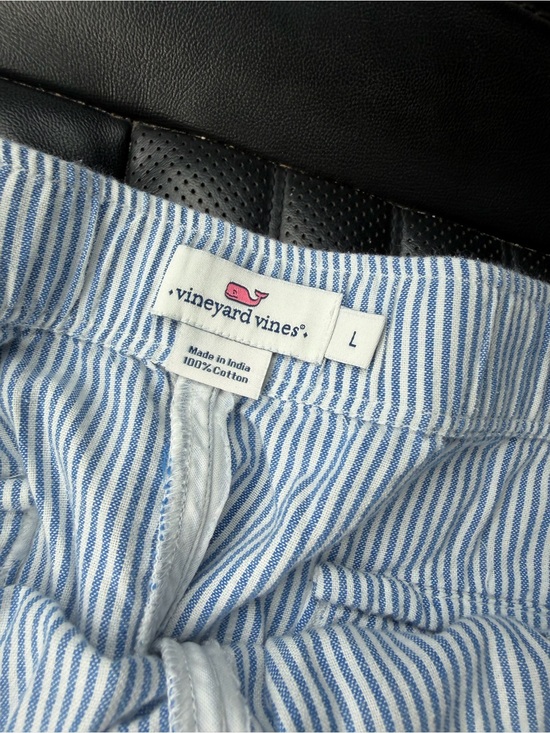 Vineyard Vines Pants - Vineyard Vines Light Blue & White Striped Cotton Shirt with Pink Whale Logo